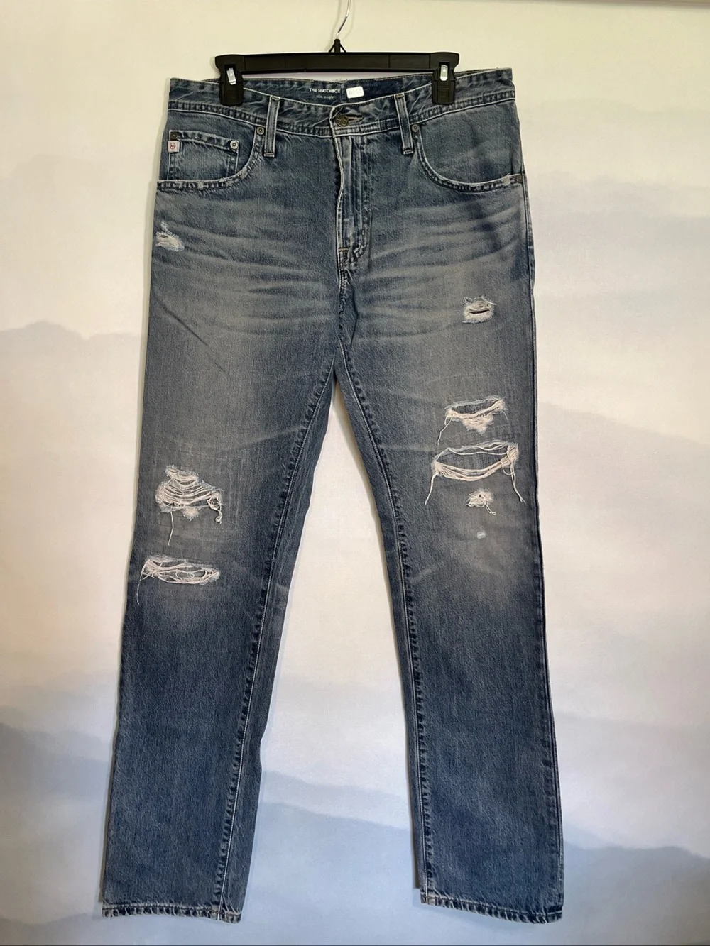 Adriano Goldschmied Men's Distressed Blue Jeans - matchbox slim straight 34/34